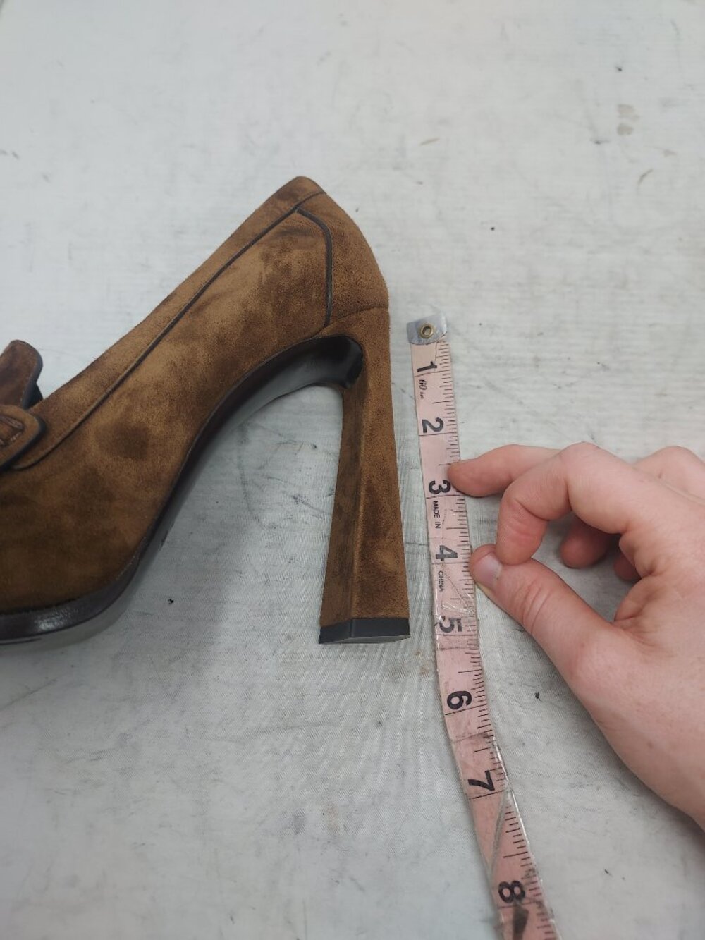 SAINT LAURENT YSL Brown Le Loafer Logo Suede Pump - Picture 12 of 12